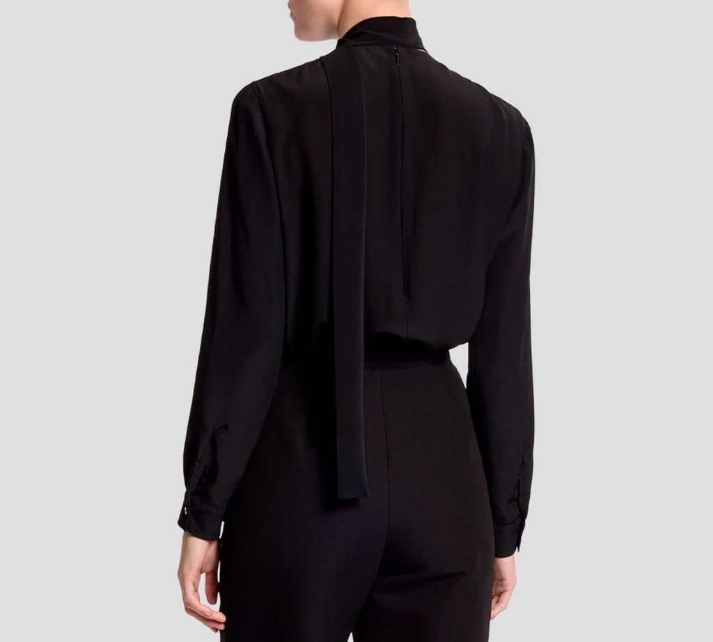 Elie Saab - BLUSA DE SEDA NEGRA CON ENCAJE EN EL PECHO