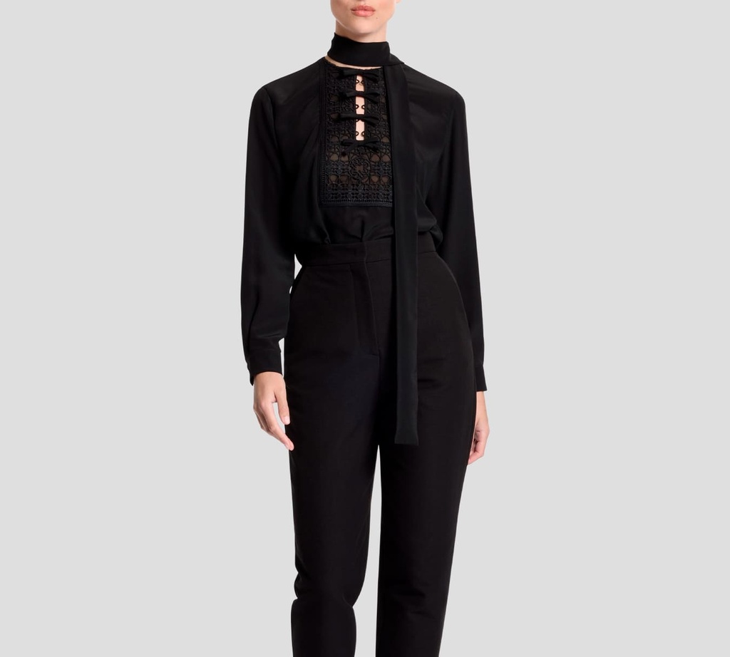 Elie Saab - BLUSA DE SEDA NEGRA CON ENCAJE EN EL PECHO