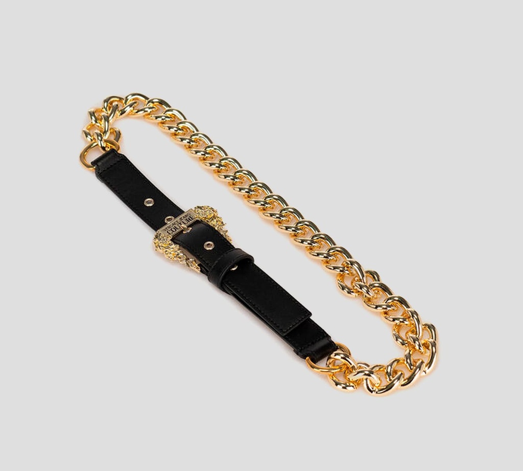 Versace Jeans Couture - CORREA NEGRA CON DETALLE DE CADENA DORADA