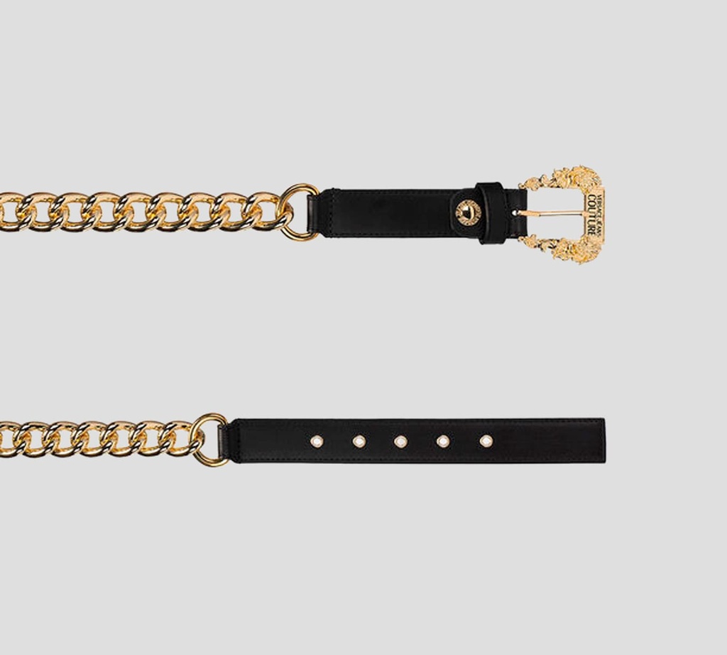 Versace Jeans Couture - CORREA NEGRA CON DETALLE DE CADENA DORADA