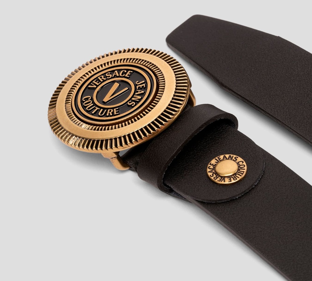 Versace Jeans Couture - CORREA NEGRA CON HEBILLA REDONDA DORADA
