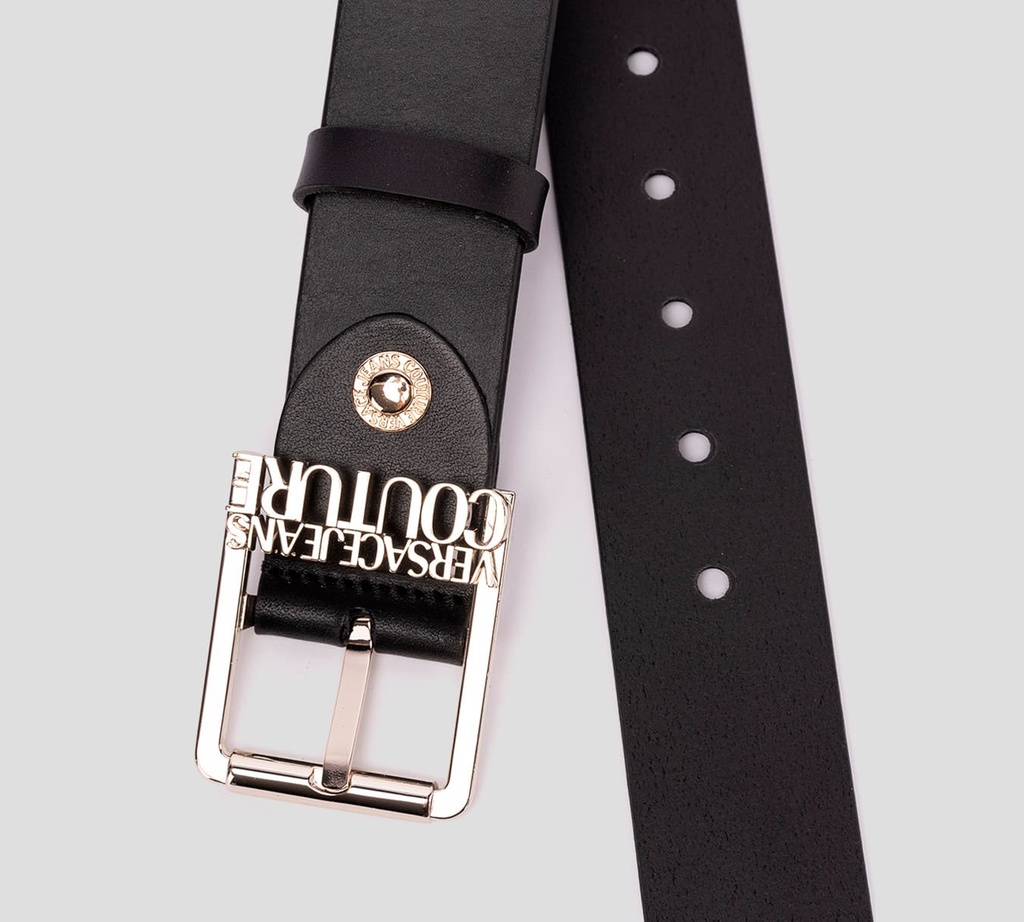 Versace Jeans Couture - CORREA NEGRA CON HEBILLA CUADRADA PLATEADA N77