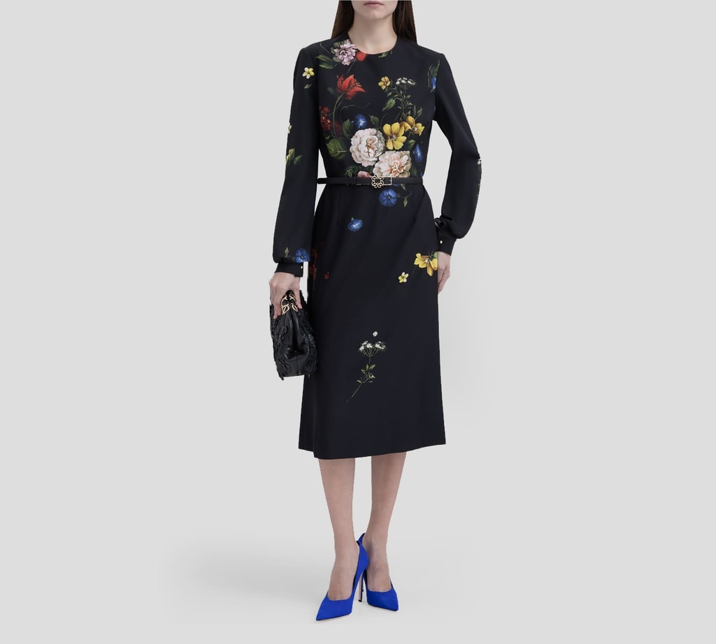 Elie, Saab - VESTIDO MIDI, CREPE ESTAMPADO DE FLORES