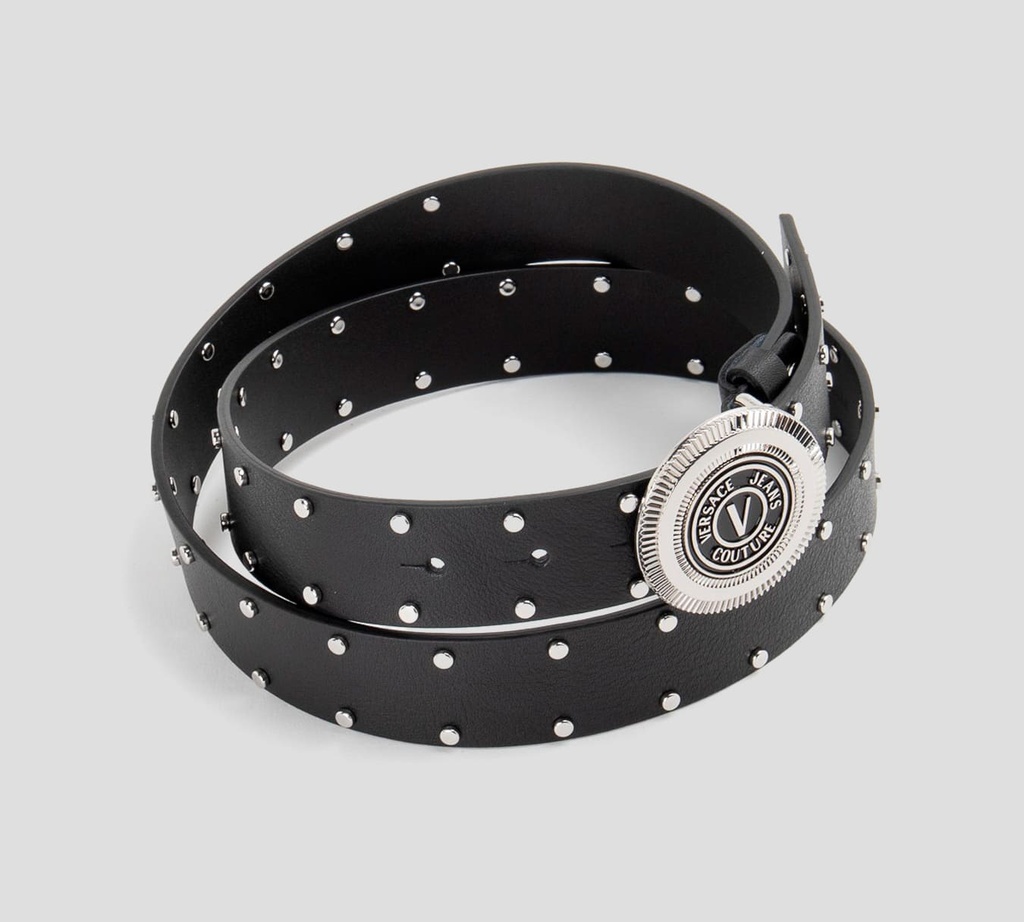 Versace Jeans Couture - CORREA NEGRA CON HEBILLA REDONDA PLATEADA