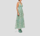 Elie Saab - VESTIDO MIDI, TUL BORDADO, AGUAMARINA