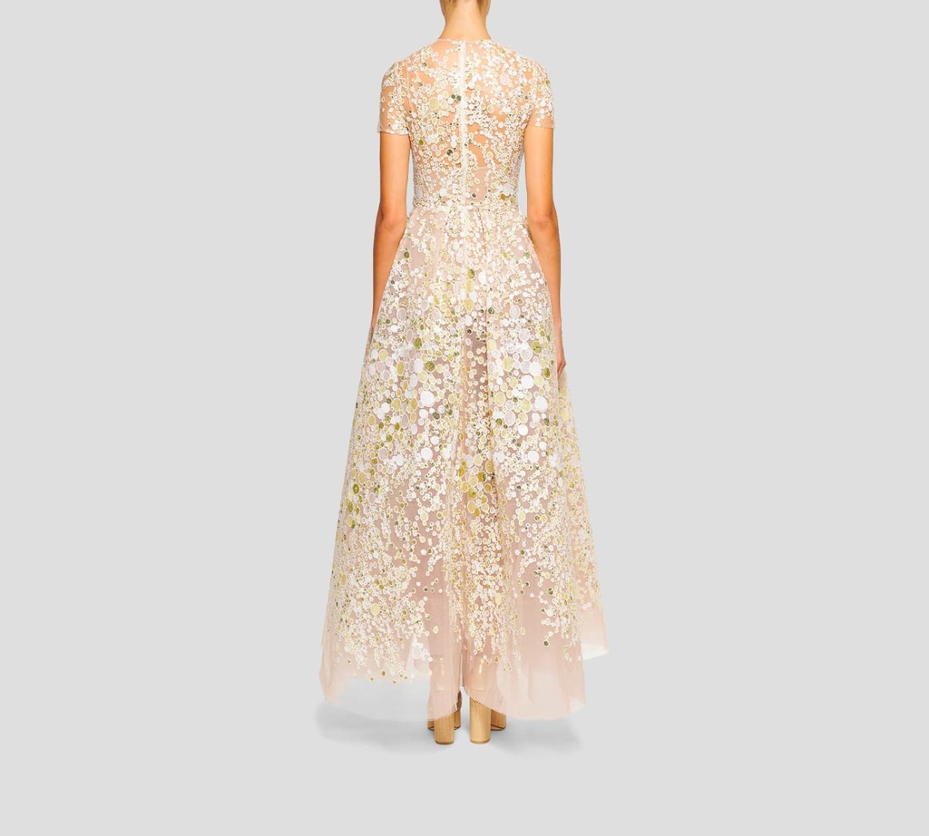 Elie Saab - VESTIDO MIDI DE TUL, BORDADO. BLANCO
