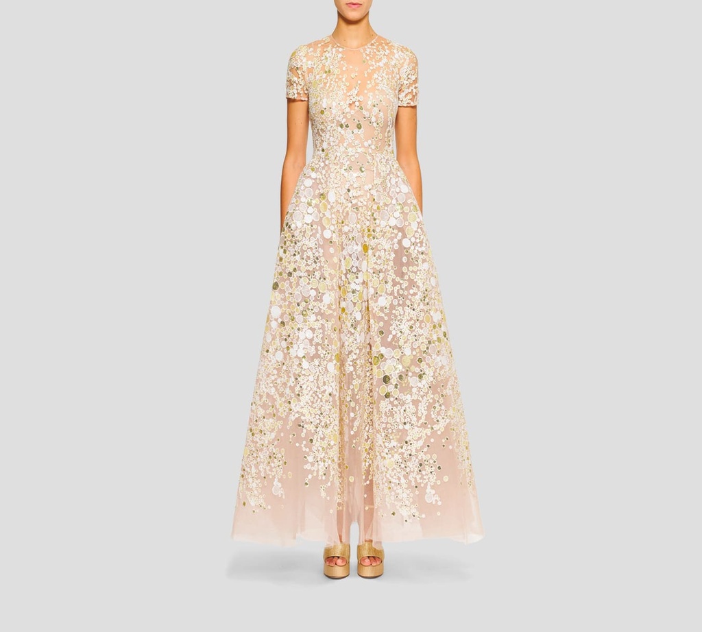 Elie Saab - VESTIDO MIDI DE TUL, BORDADO. BLANCO