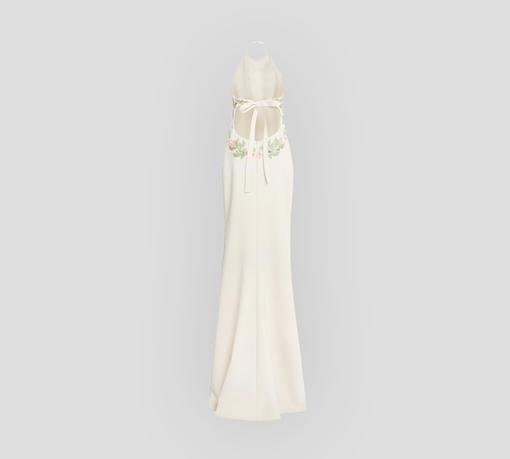 Elie Saab - VESTIDO LARGO BORDADO, CADY Y TUL MULTICOLOR Y BLANCO