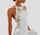 Elie Saab - VESTIDO LARGO BORDADO, CADY Y TUL MULTICOLOR Y BLANCO