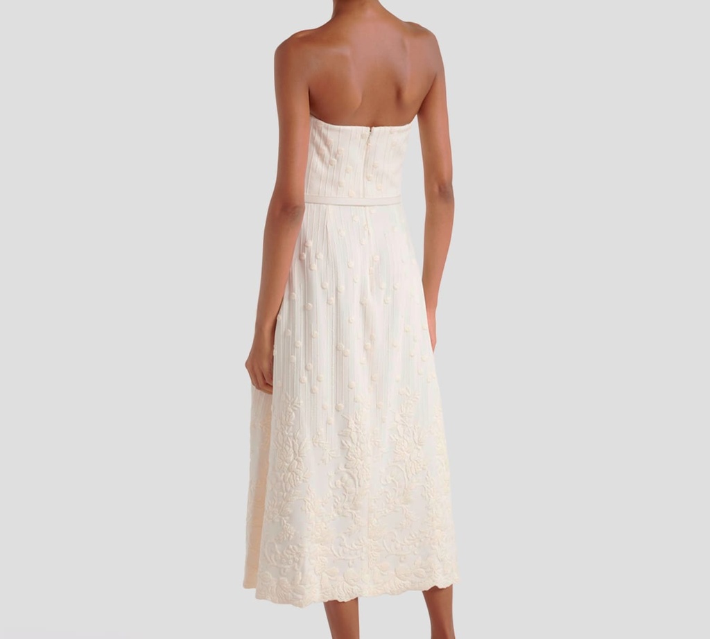 Elie Saab - VESTIDO OFF WHITE CON DETALLES BORDADOS Y CINTURON