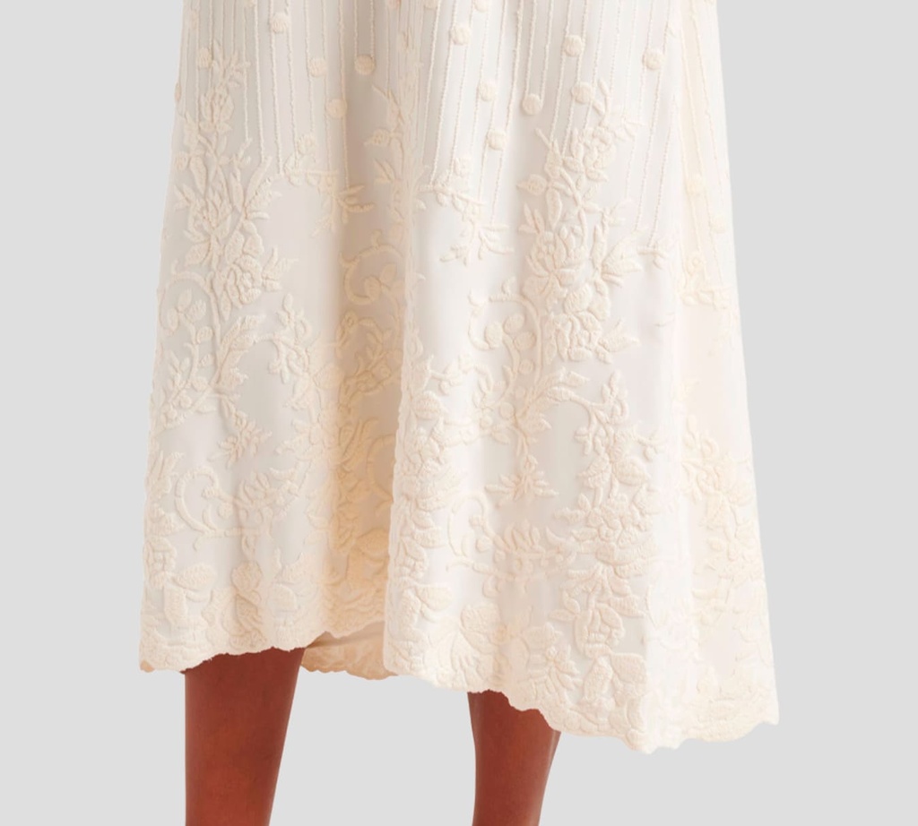Elie Saab - VESTIDO OFF WHITE CON DETALLES BORDADOS Y CINTURON