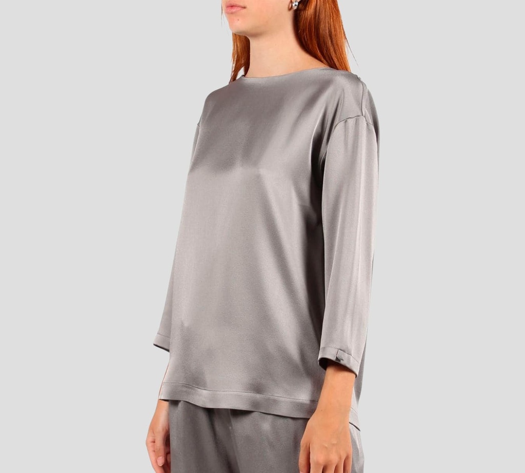 Herno - BLUSA DE SATÉN MANGA 3/4 CORTE RECTO