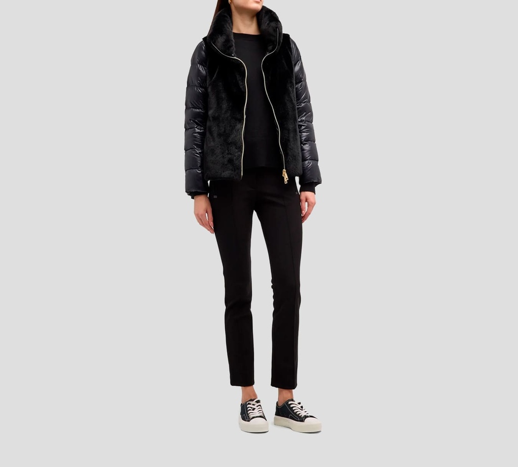 Herno - BOMBER BIMATERIAL ULTRALIGERO CON PELO SINTÉTICO NEGRO