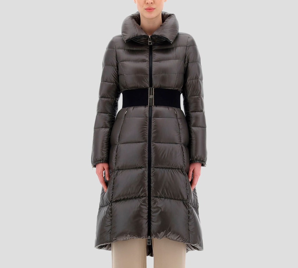 Herno - ABRIGO SLIM CON CINTURA ALTA DE NYLON ULTRALIGHT GRIS OSCURO