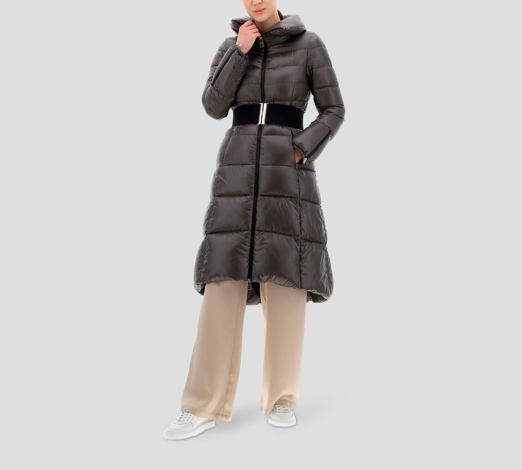 Herno - ABRIGO SLIM CON CINTURA ALTA DE NYLON ULTRALIGHT GRIS OSCURO