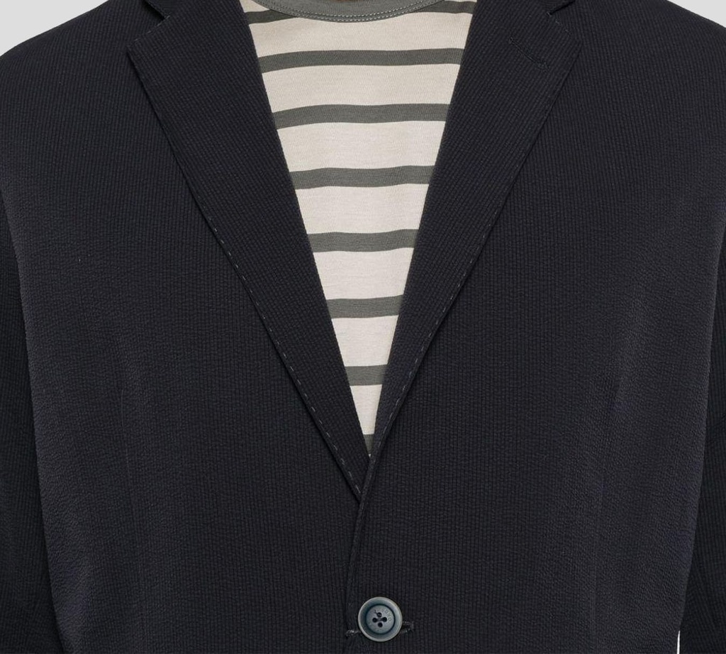 Herno - BLAZER AZUL OSCURO DE TELA ACANALADA