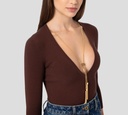 Elisabetta Franchi - JERSEY DE PUNTO MARRON CON CADENA DORADA