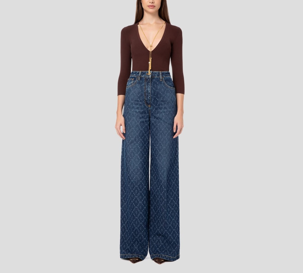 Elisabetta Franchi - JERSEY DE PUNTO MARRON CON CADENA DORADA