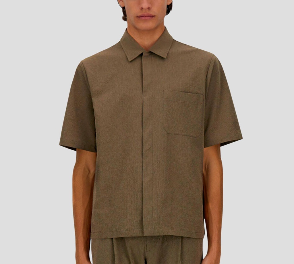 Herno - CAMISA MANGA CORTA VERDE MILITAR CON TELA TEXTURIZADA