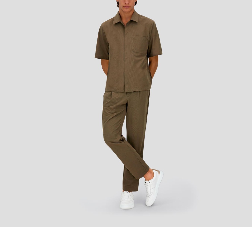 Herno - CAMISA MANGA CORTA VERDE MILITAR CON TELA TEXTURIZADA