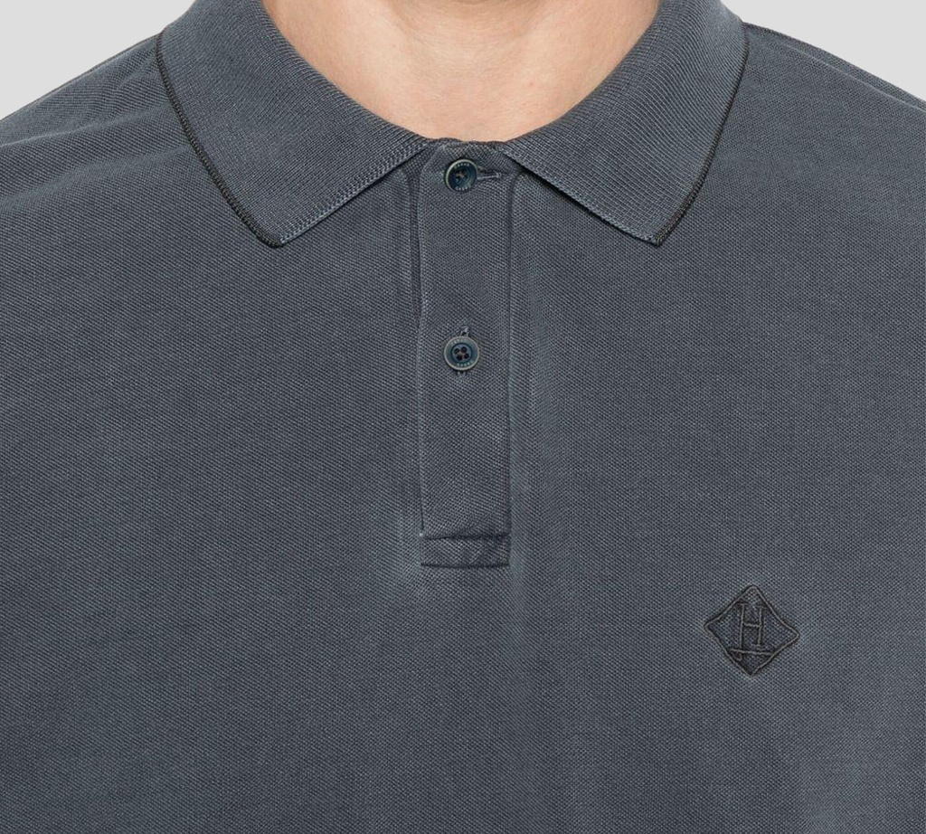 Herno - POLO AZUL OSCURO CON BORDADO H Y LINEA EN CUELLO