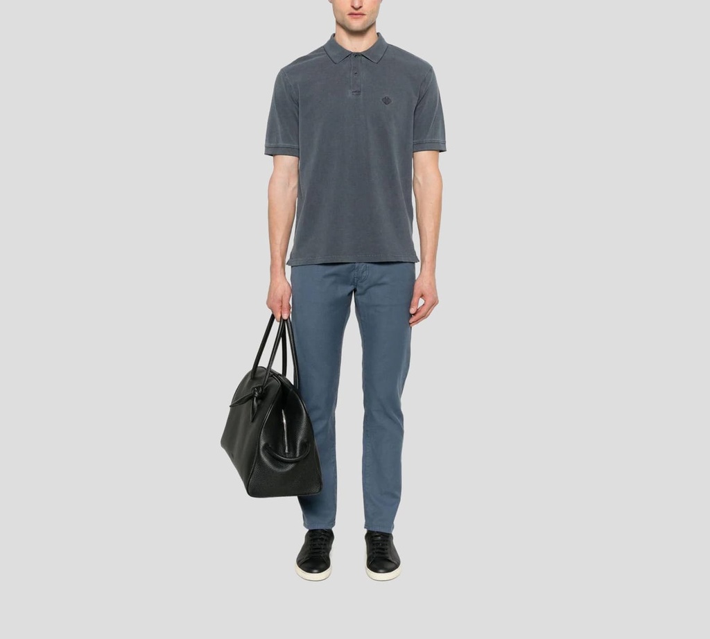 Herno - POLO AZUL OSCURO CON BORDADO H Y LINEA EN CUELLO