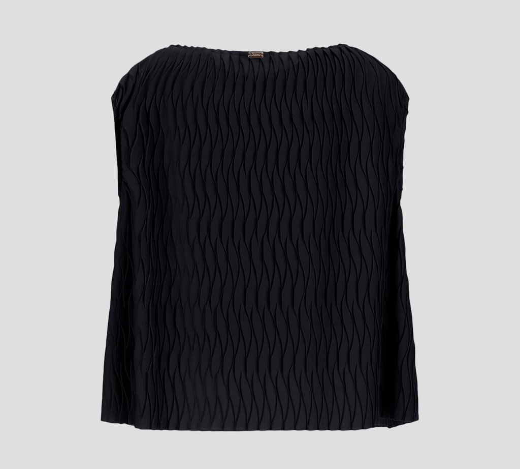 Herno - BLUSA NEGRA DE PLIEGUES ONDULADOS