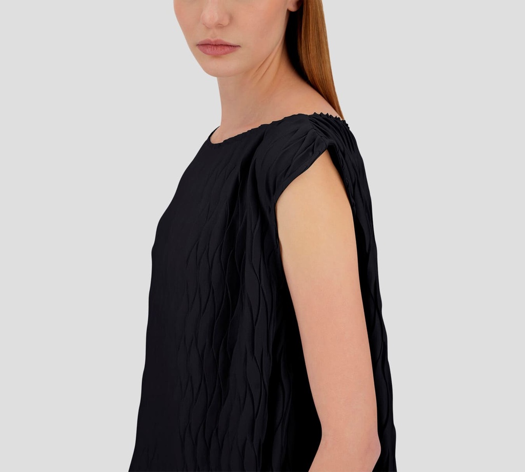 Herno - BLUSA NEGRA DE PLIEGUES ONDULADOS