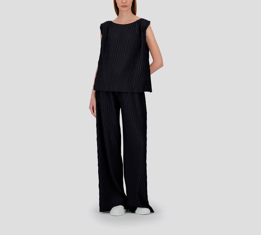Herno - BLUSA NEGRA DE PLIEGUES ONDULADOS