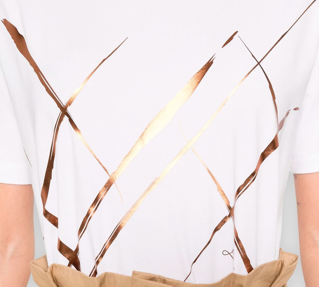 Herno - FRANELA BLANCA CON LINEAS BRONCE