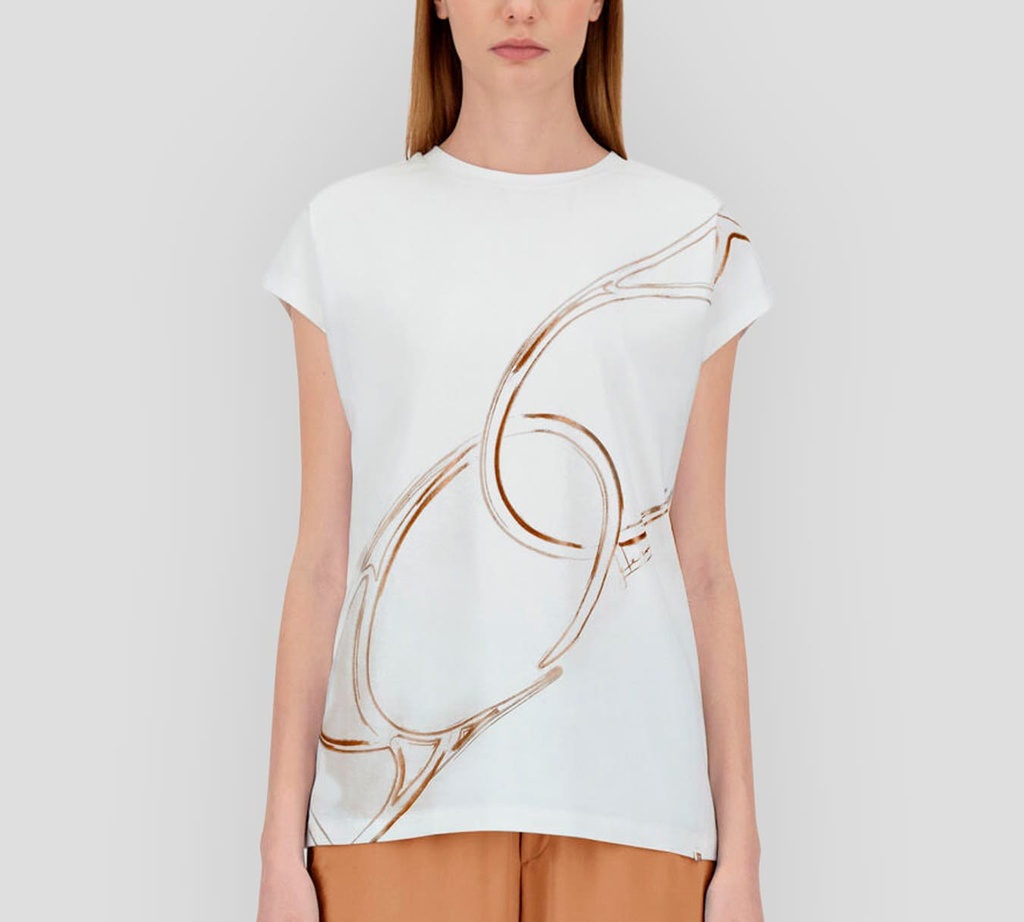 Herno - FRANELA BLANCA CON DISEÑO DE LINEAS MARRONES