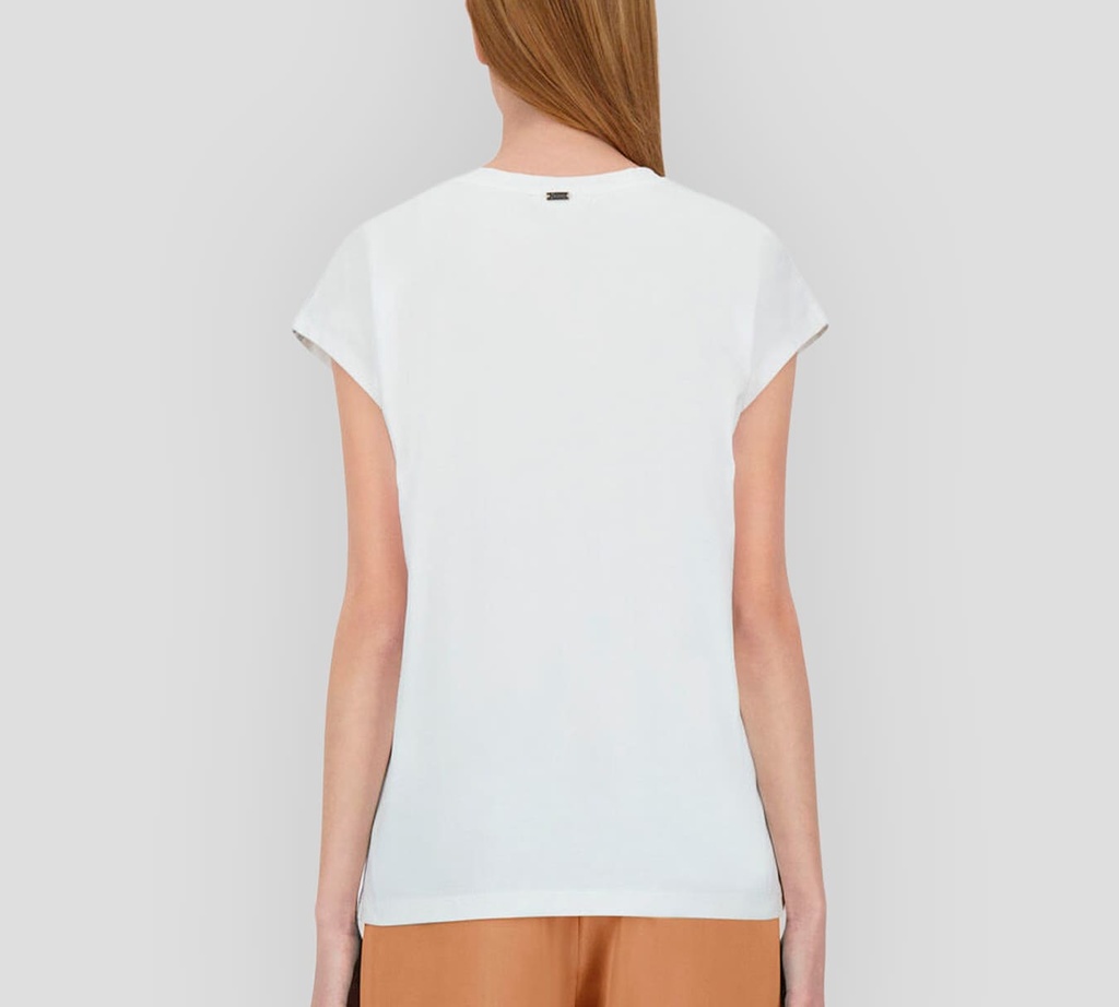 Herno - FRANELA BLANCA CON DISEÑO DE LINEAS MARRONES