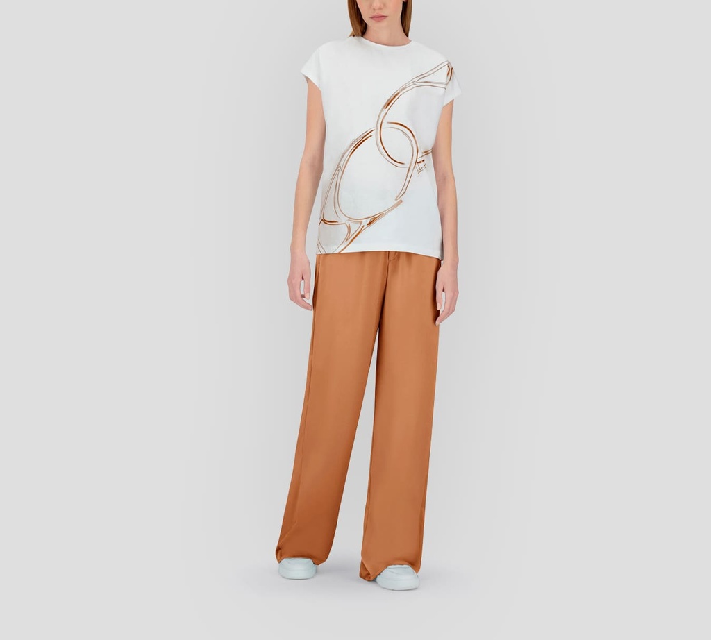 Herno - FRANELA BLANCA CON DISEÑO DE LINEAS MARRONES