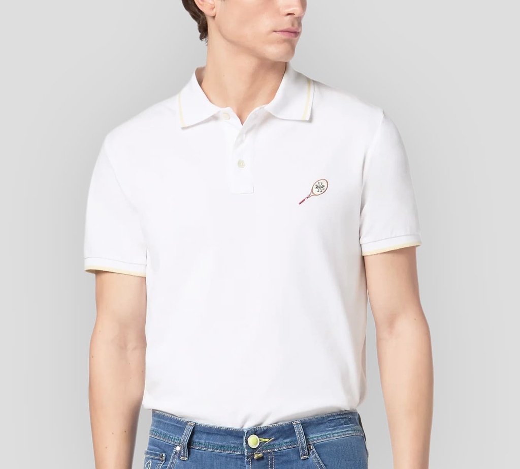 Jacob Cohen - POLO CLASICA BLANCA CON LINEAS DORADAS Y RAQUETA BORDADA