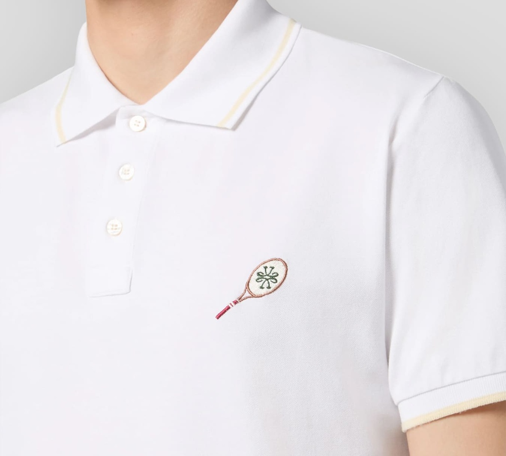 Jacob Cohen - POLO CLASICA BLANCA CON LINEAS DORADAS Y RAQUETA BORDADA