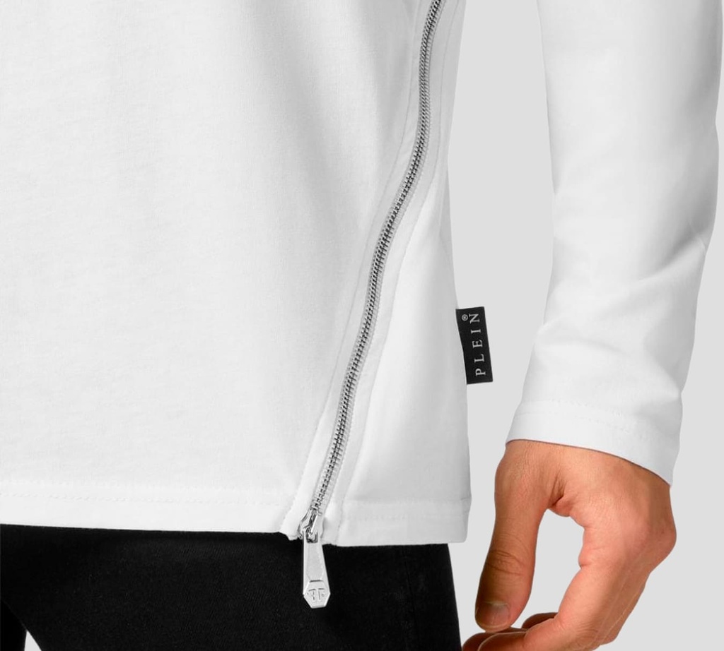 Sweatshirt LS BIKER WHITE CON CIERRES