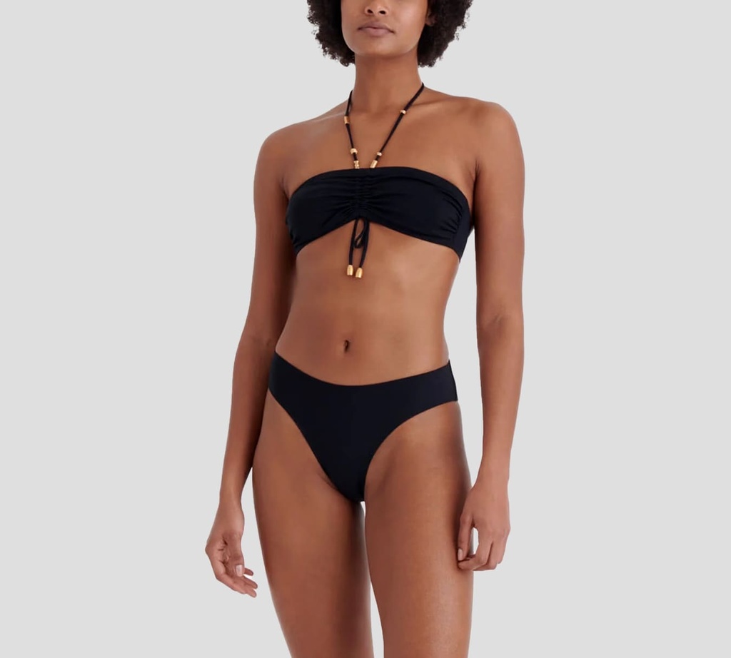 Eres - PARTE SUPERIOR DE TRAJE DE BAÑO NEGRO CORRIDO CON DETALLES DORADOS EN PUNTAS