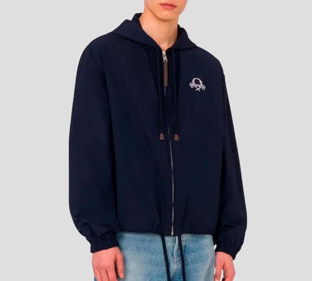 Moschino - CHAQUETA IMPERMEABLE AZUL MARINO CON BORDADO BLANCO