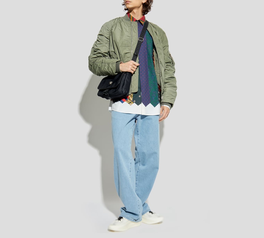 Moschino - CHAQUETA BOMBER VERDE CON FORRO NARANJA