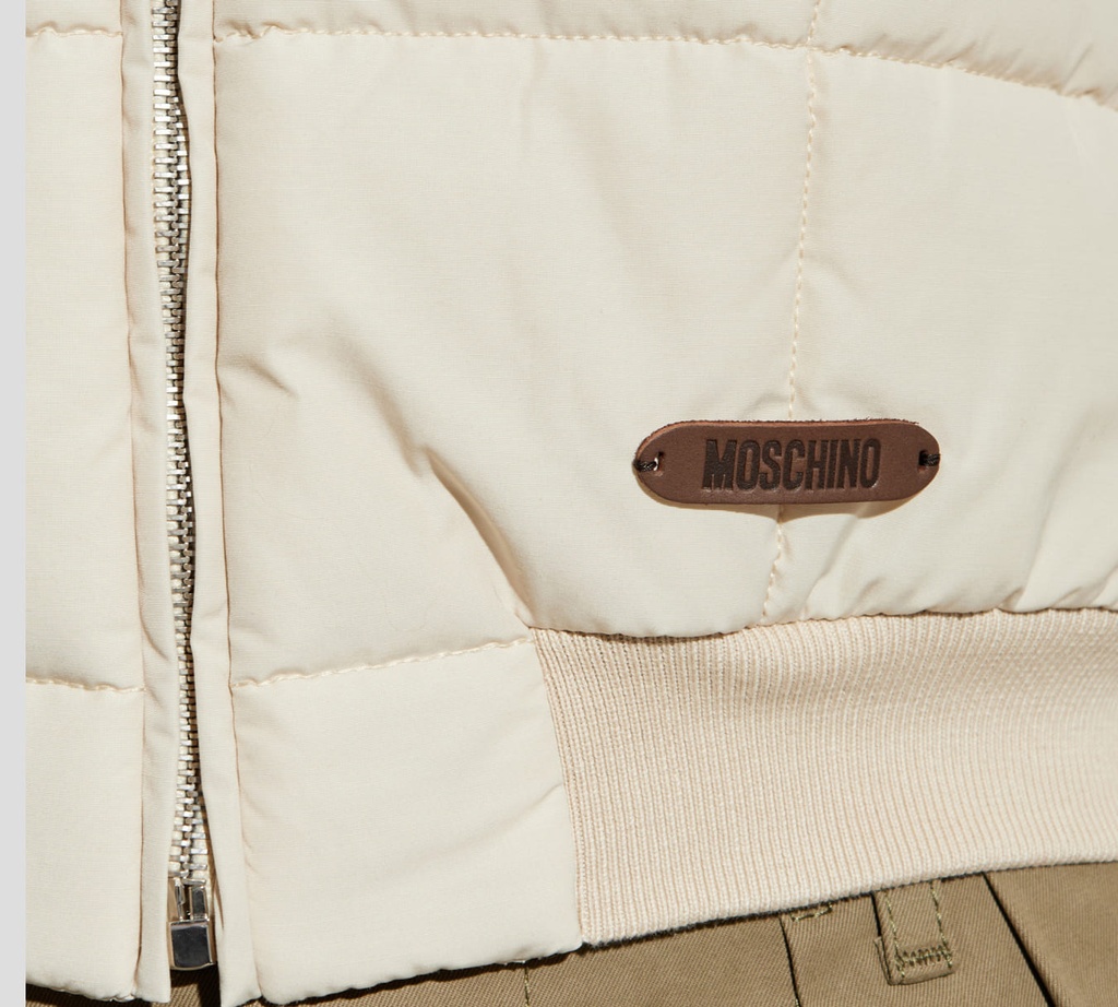 Moschino - CHAQUETA BOMBER BEIGE DETALLE EN CUERO MARRON