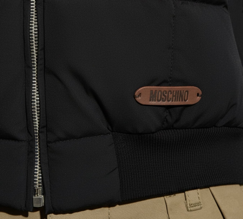 Moschino - CHAQUETA BOMBER NEGRA DETALLE EN CUERO MARRON