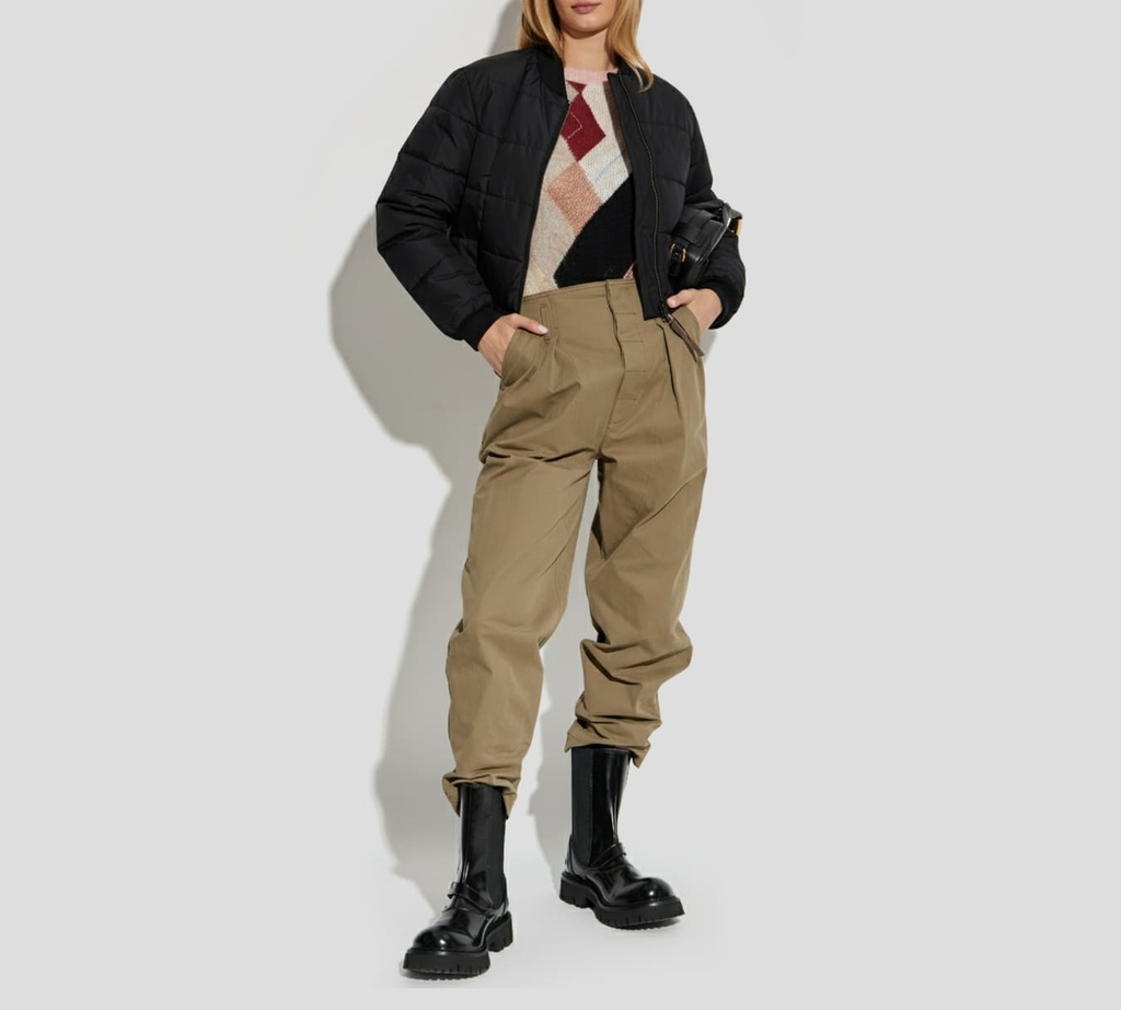 Moschino - CHAQUETA BOMBER NEGRA DETALLE EN CUERO MARRON