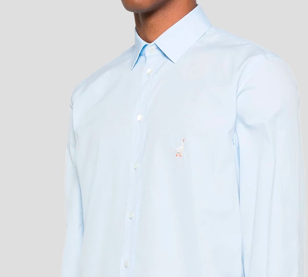 Moschino - CAMISA MANGA LARGA AZUL CON BORDADO DE GANZO CABALLERO