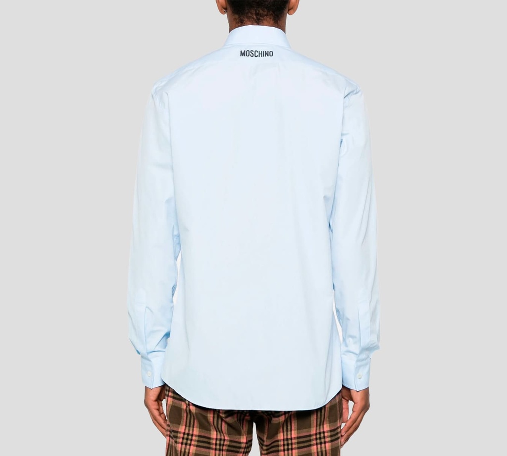 Moschino - CAMISA MANGA LARGA AZUL CON BORDADO DE GANZO CABALLERO