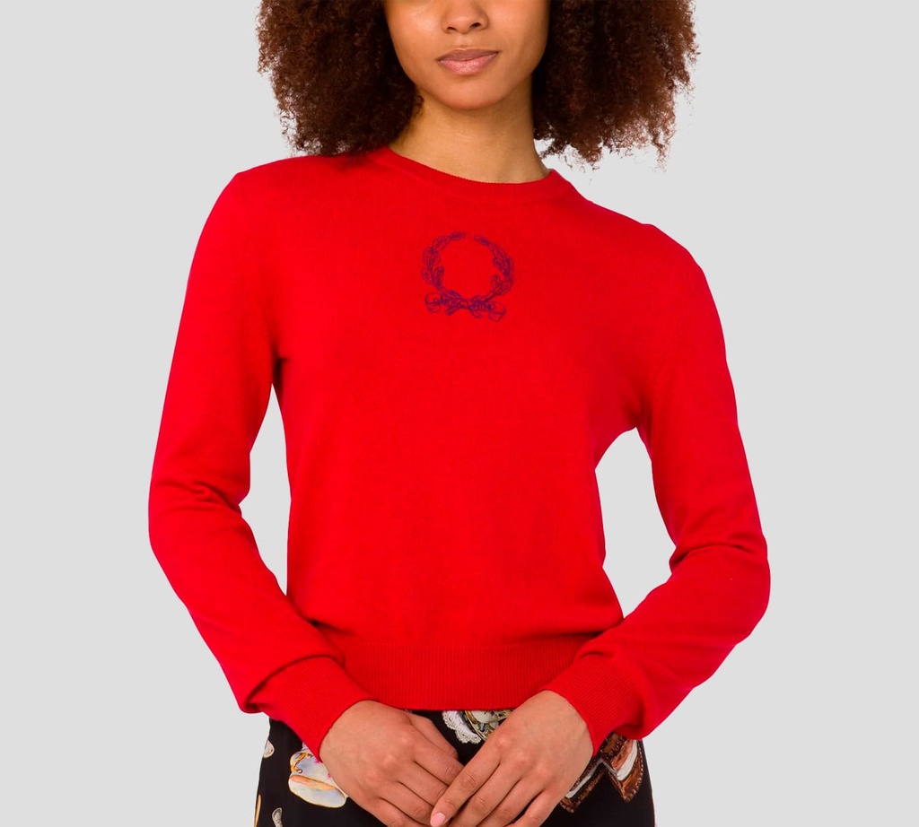 Moschino - SWEATER DE PUNTO ROJO CON BORADO AZUL EN LE PECHO