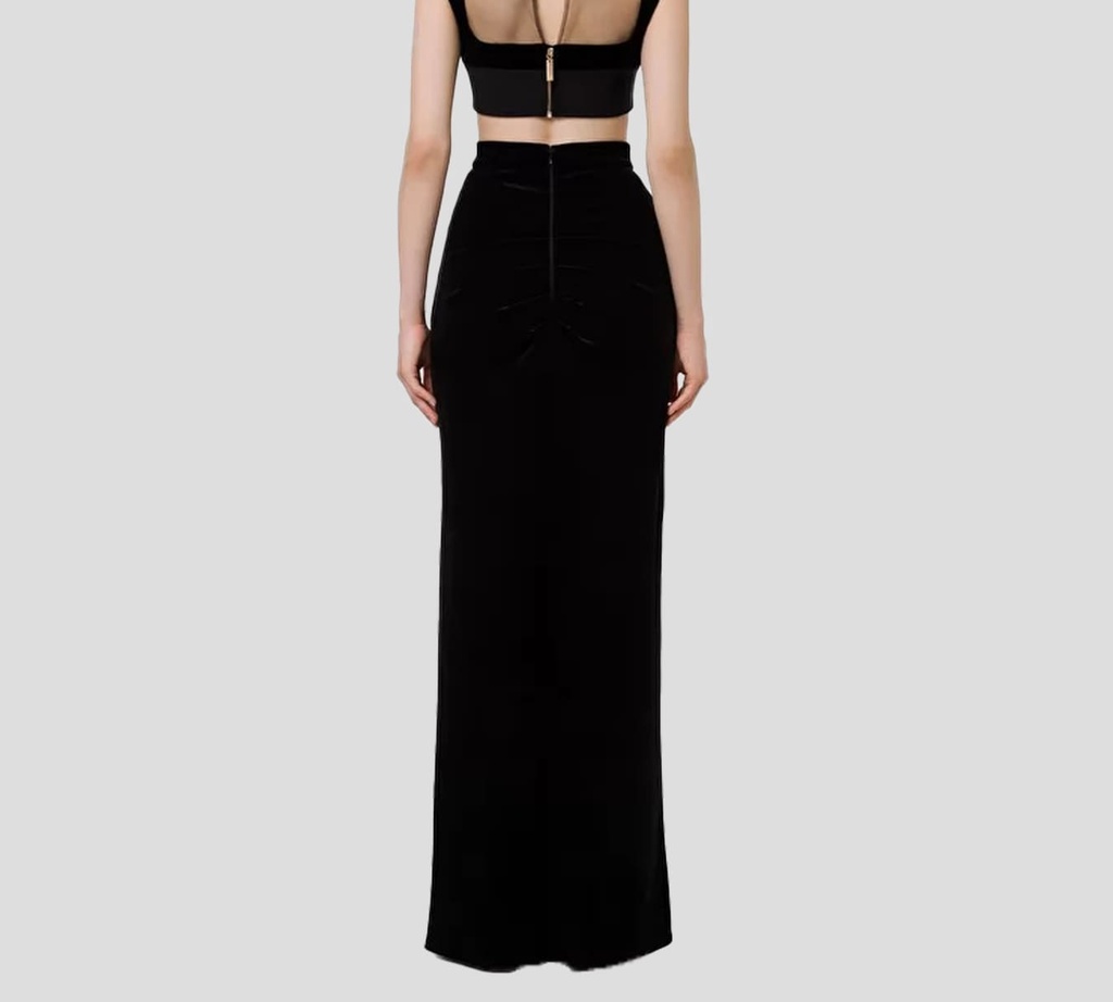 Elisabetta Franchi - FALDA LARGA DE TERCIOPELO NEGRO