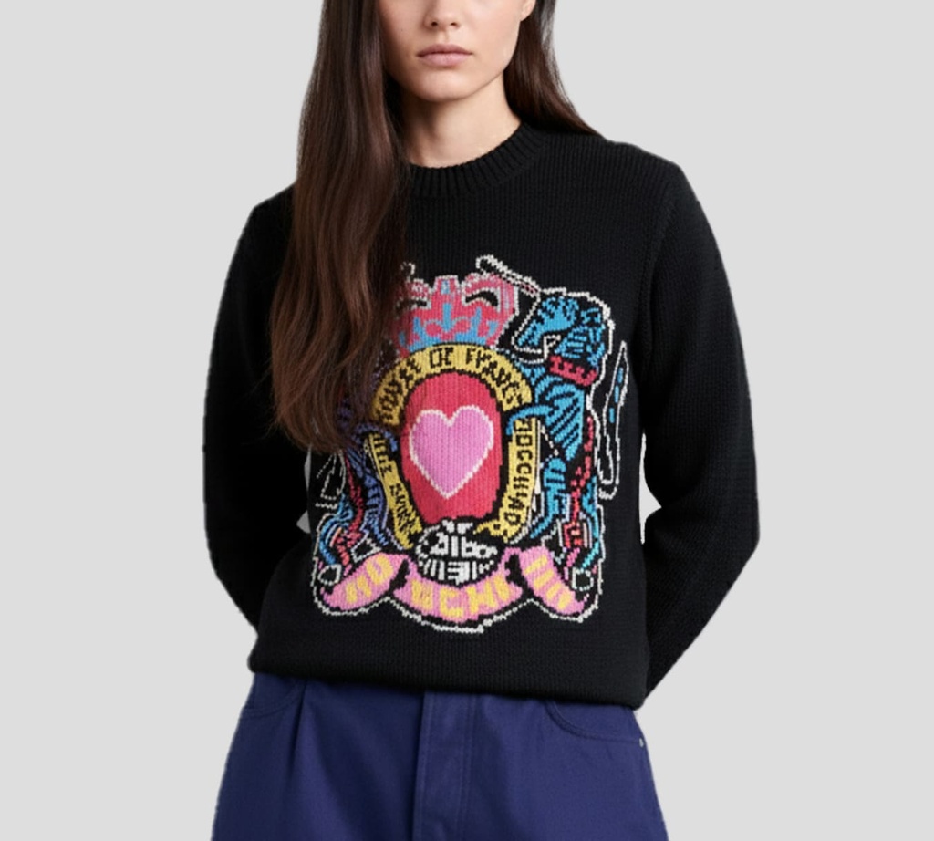 Moschino - SWEATER DE PUNTO NEGRO CON TEJIDO DE CORAZON
