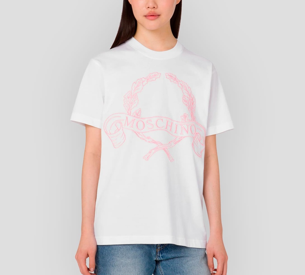Moschino - FRANELA BLANCA CON BORDADO ROSADO