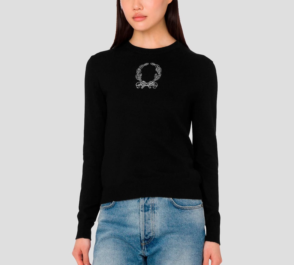 Moschino - SWEATER DE PUNTO CON BORDADO EN EL PECHO BLANCO