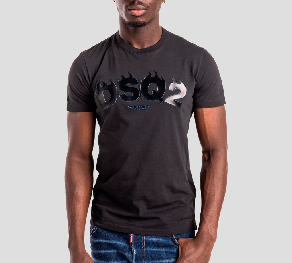 Dsquared2 - FRANELA CUELLO REDONDO CON LOGO DSQ2 EN GOMA TORNASOLADA